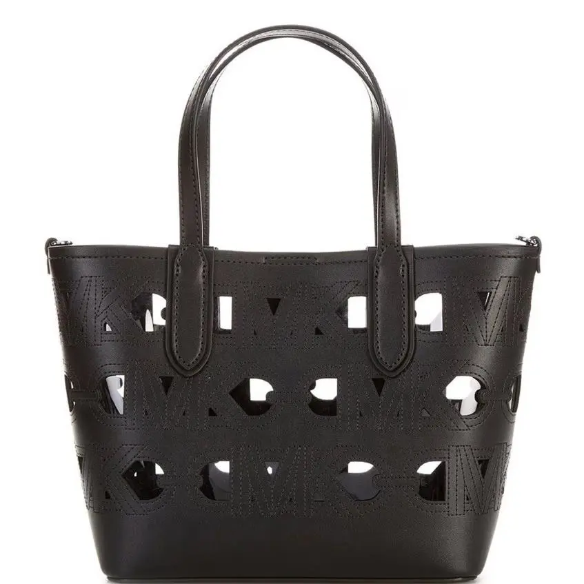 Michael Kors Eliza Small E/w Open Crossbody Tote Bag Black Leather Aut - Handle/Strap: Black, Hardware: Silver, Exterior: Black