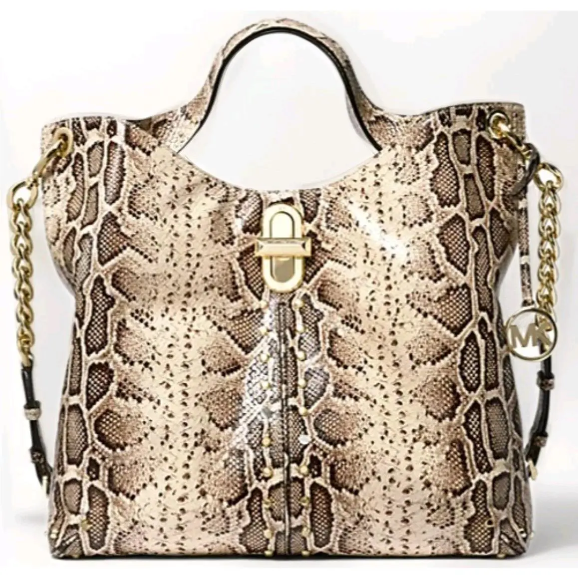 Michael Kors Uptown Astor Legacy Studded Snakeskin Leather Large Tote Bag