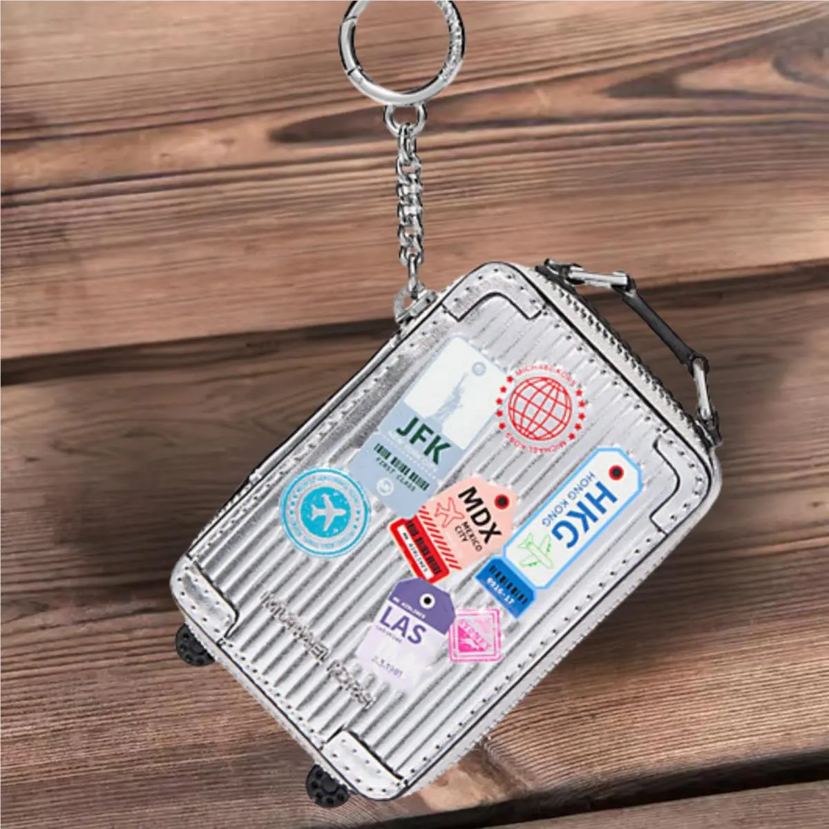 Michael Kors MK Women Giftables Trolley Suitcase Key Ring Fob Bag Charm Silver