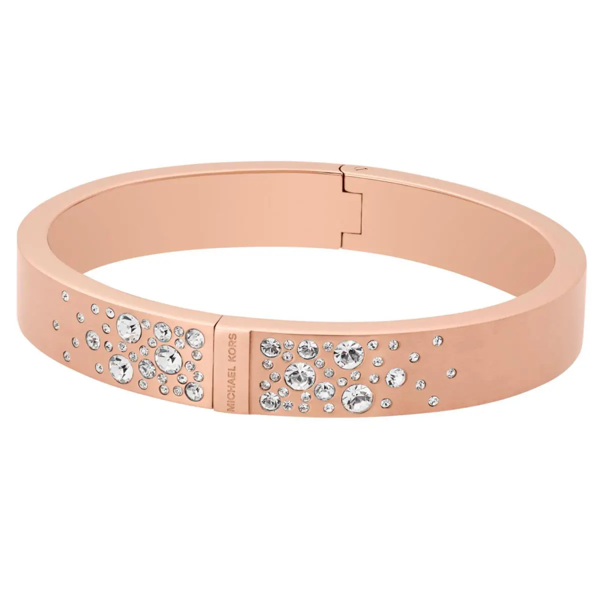 Michael Kors Rose Gold Tone Scattered Pave Hinge Oval Cuff Bracelet MKJ5989