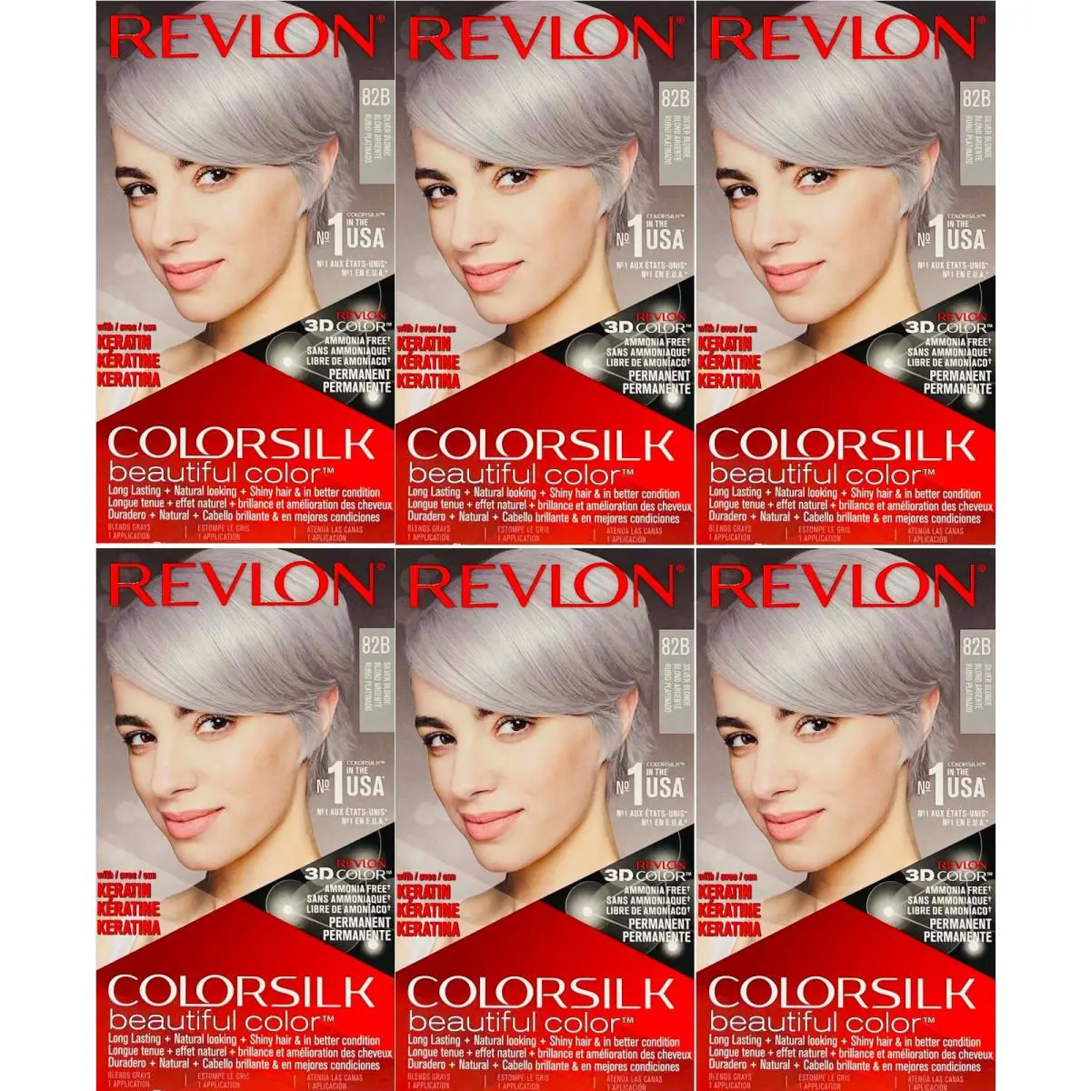 Revlon Hair Dye Color Silk with Bond Repair Complex 82B Silver Blonde 6 Pack
