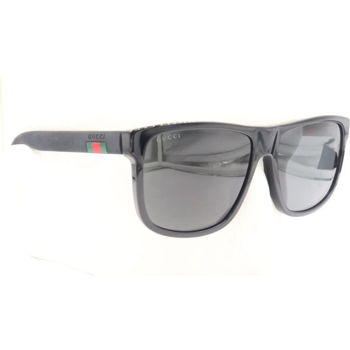 Gucci Polished Black Square Gray Sunglasses GG0010S 01 58