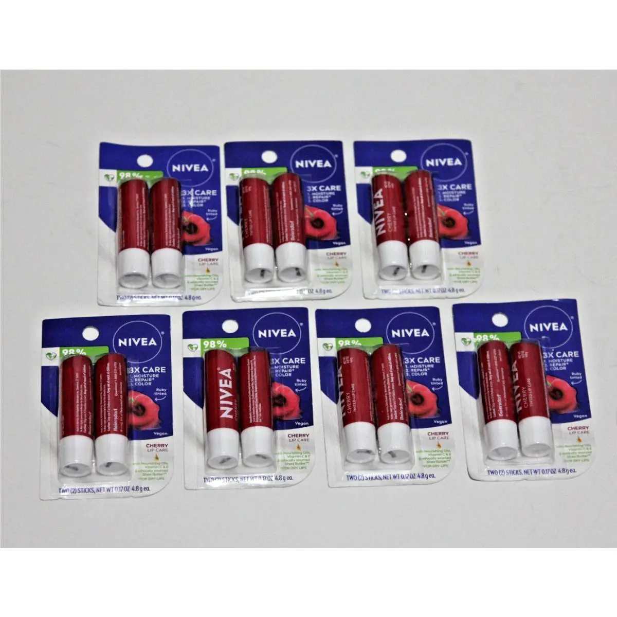 14 Nivea Cherry Lip Care Lip Balm Vitamin C E Shea Butter Vegan Ruby Tinted