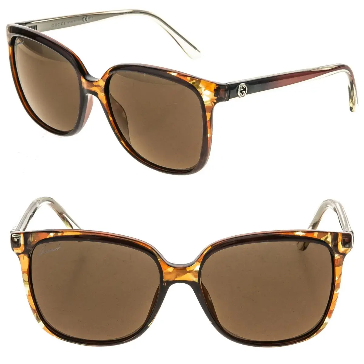 Gucci GG3696S 3696 Crystal Brown Havana Bronze Mirrored Sunglasses