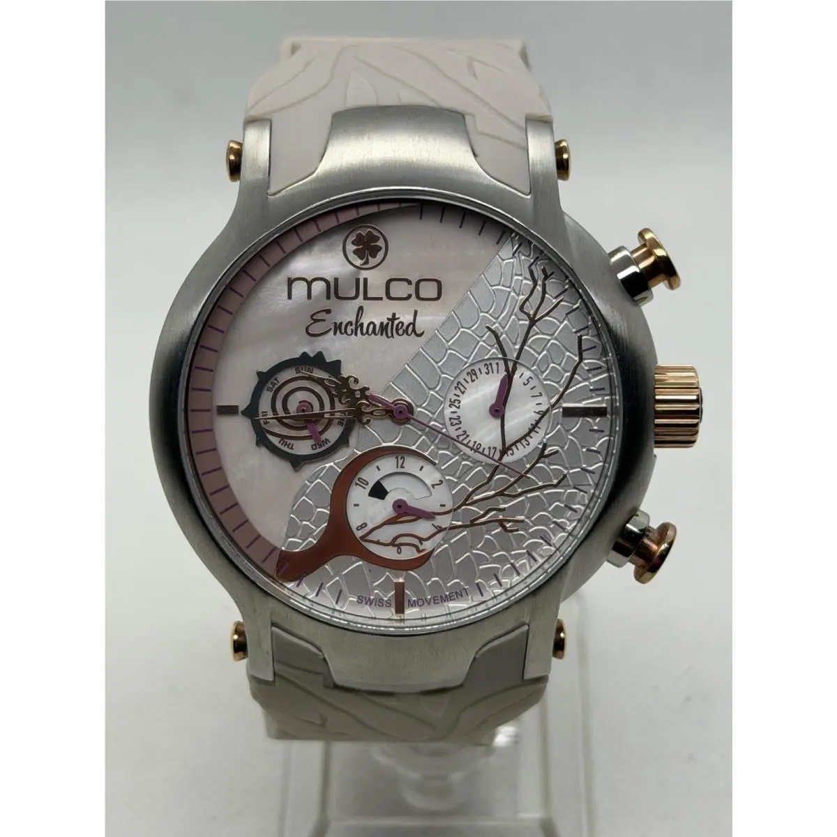 Enchanted MW5-3812-113 Beige Mop Dial Silicone Unisex Swiss Watch 45mm by Mulco