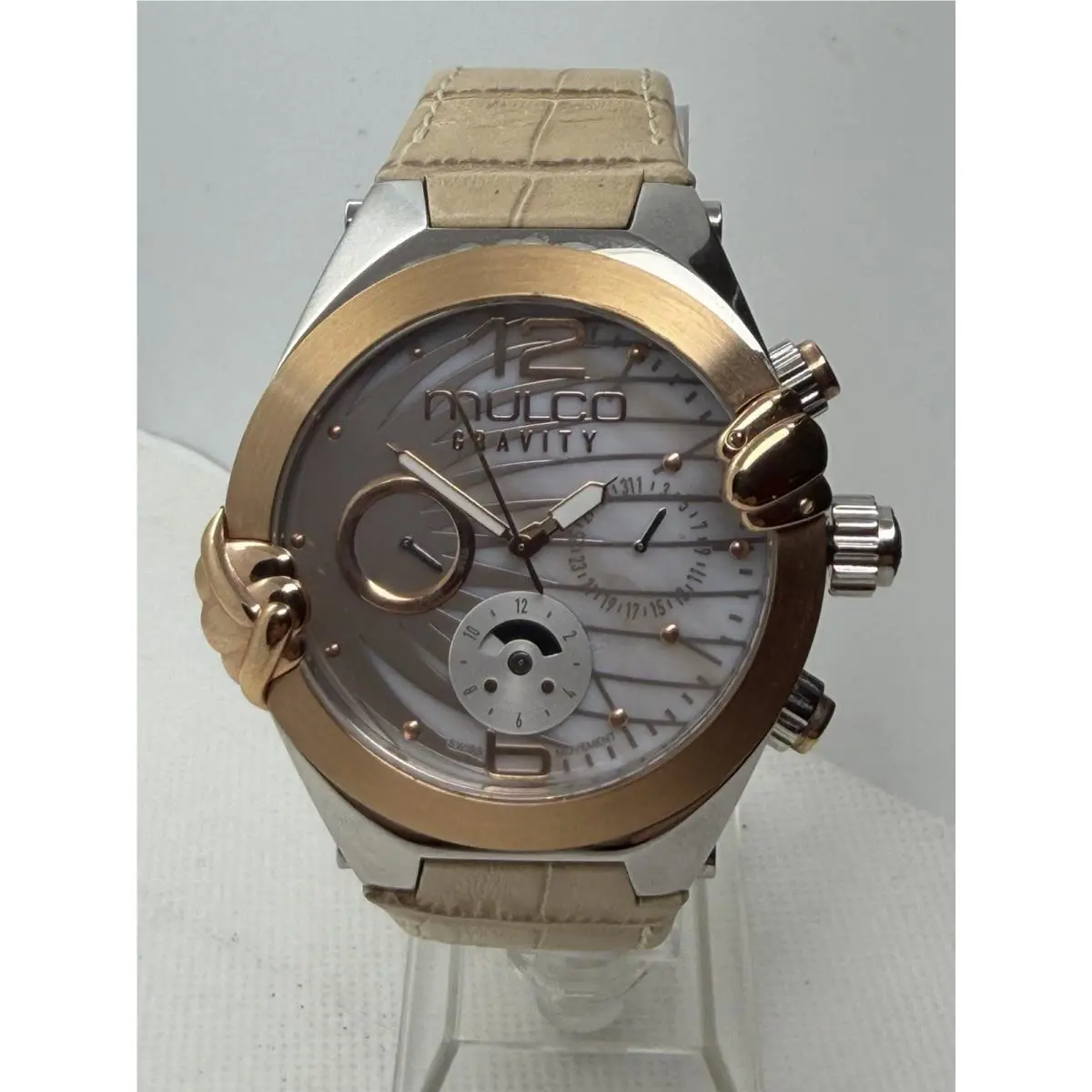 Gravity MW5-3581-113 Unisex Gold Beige Dial Beige Leather Swiss Watch 42mm by Mulco