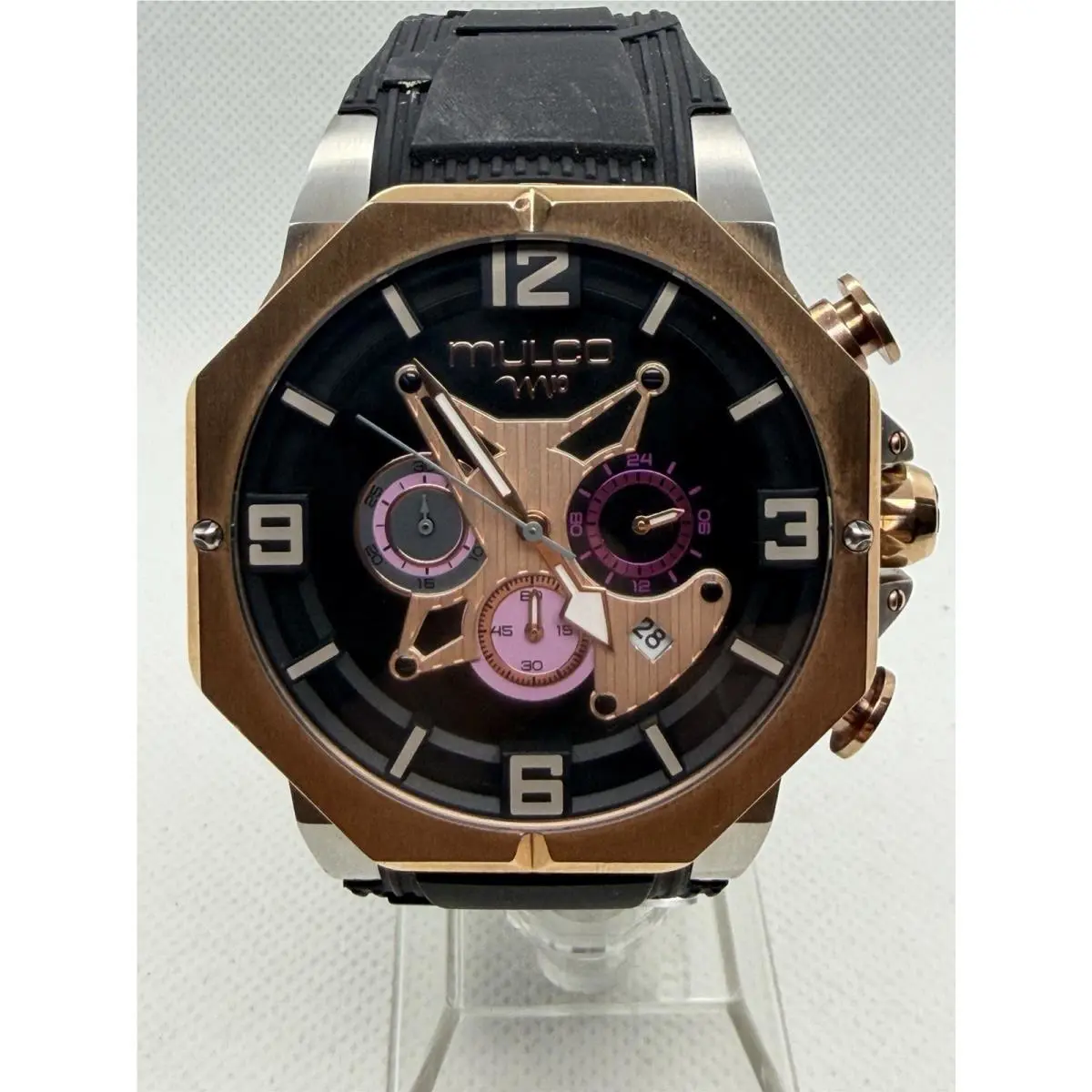 M10 MW5-3741-023 Chronograph Black Silicone Swiss Men`s Watch 47mm by Mulco