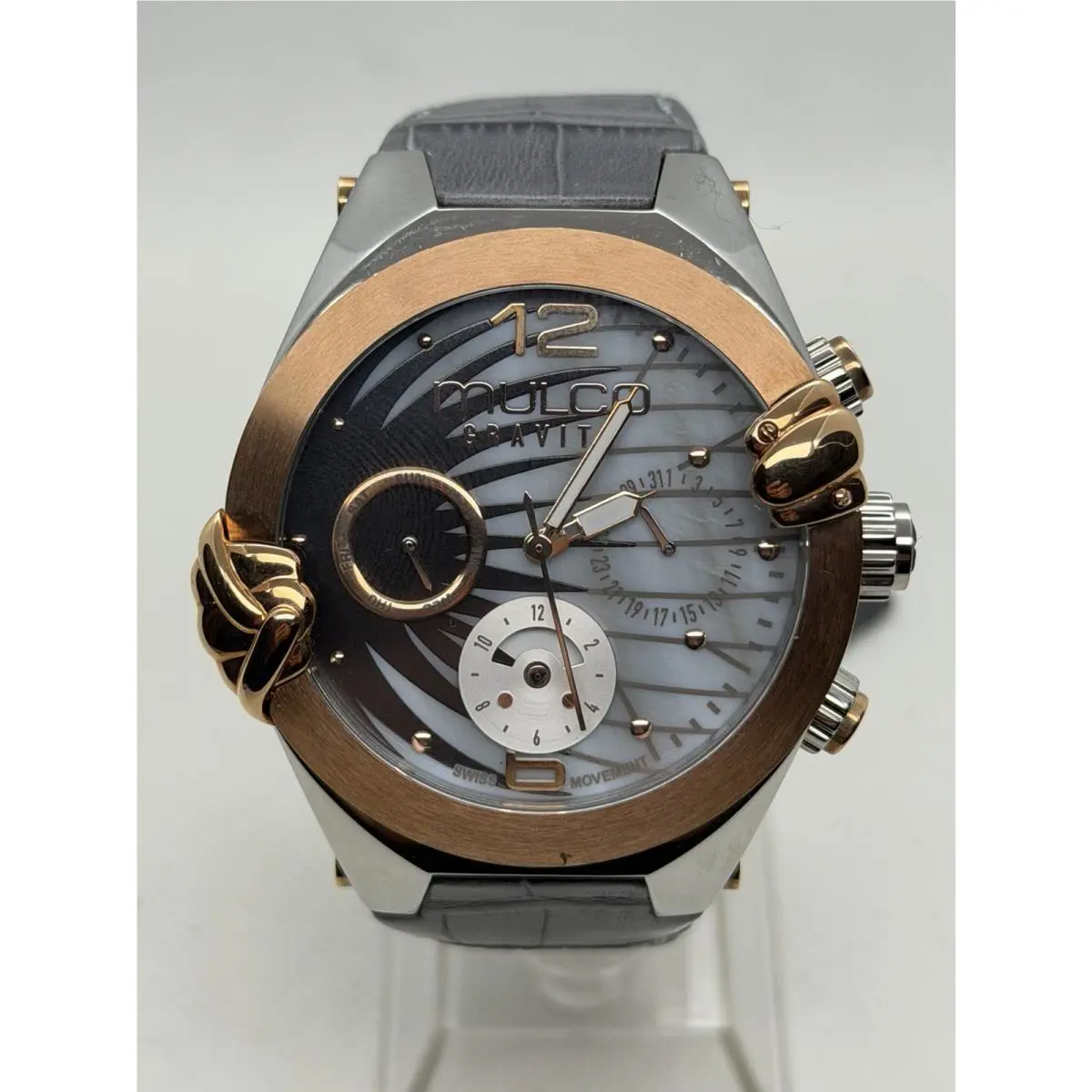 Gravity MW5-3581-213 Unisex Gold Gray Dial Gray Leather Swiss Watch 42mm by Mulco