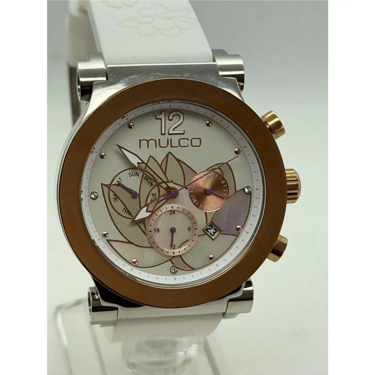 Lotus MW3-19001-011 White Silicone Chronograph Swiss Women`s Watch 42mm by Mulco