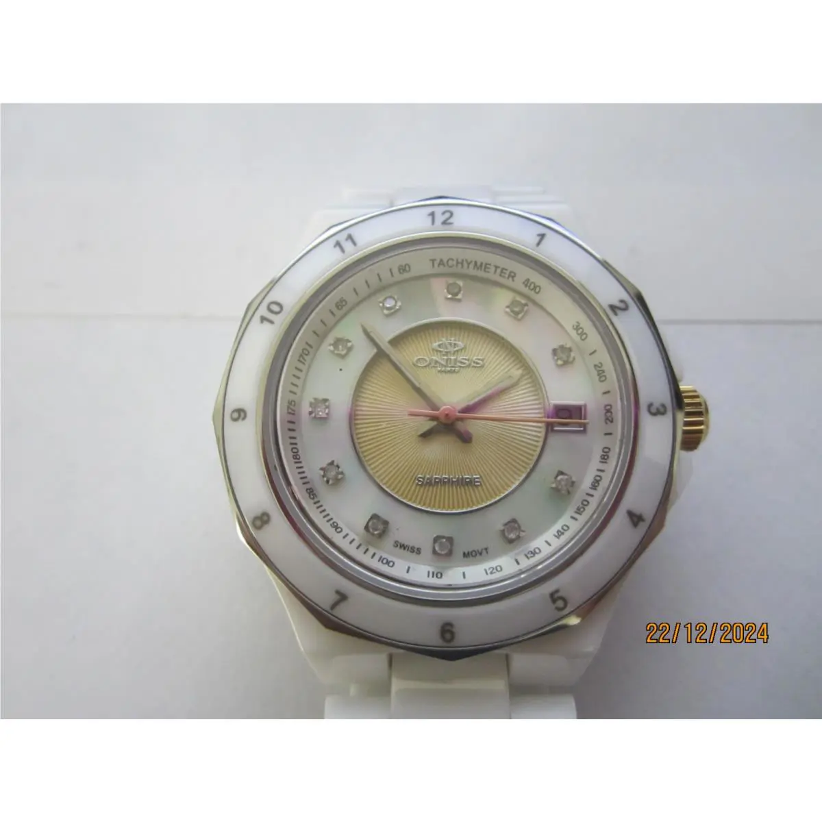 Oniss Lady`s Watch Quartz All Ceramic Mop White Dial Sapphire ON601-L