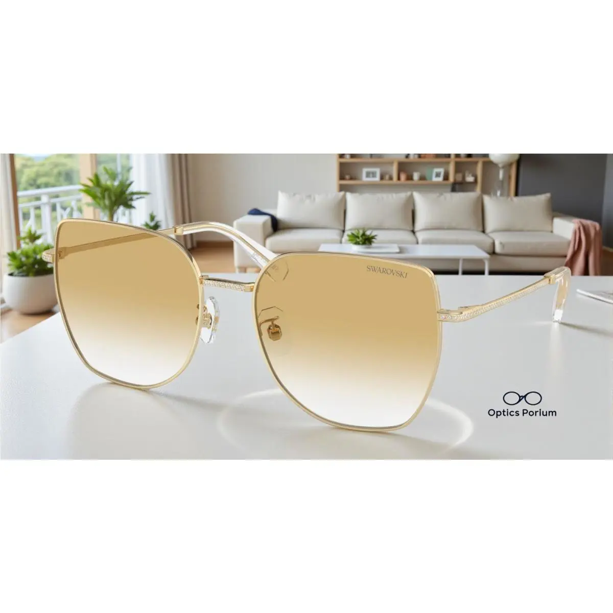 Swarovski SK7021D 40132Q Pale Gold Clear Gradient Yellow 59mm Women`s Sunglasses