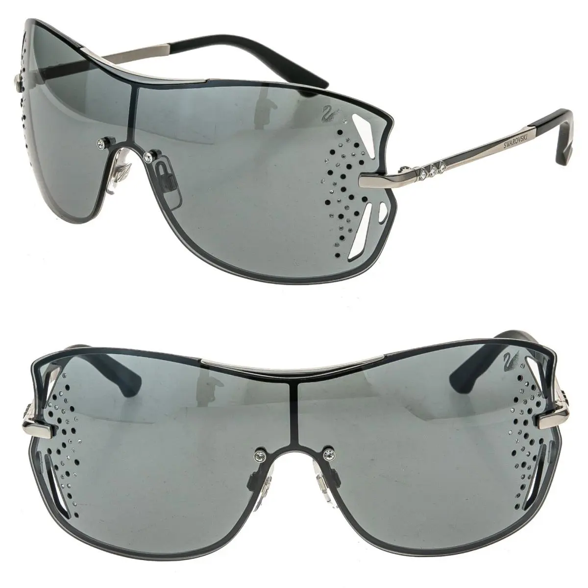 Swarovski Cole SW41 Silver Crystal Shield Mask Sunglasses Grey Mirrored SK41 16C