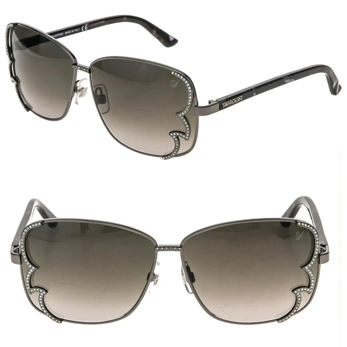 Swarovski Coquette SW38 Gunmetal Brown Crystal Oversized Swan Sunglasses SK38
