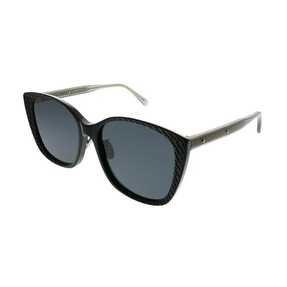 Bottega Veneta BV 0218SK 001 Black Plastic Cat-eye Sunglasses Grey Lens
