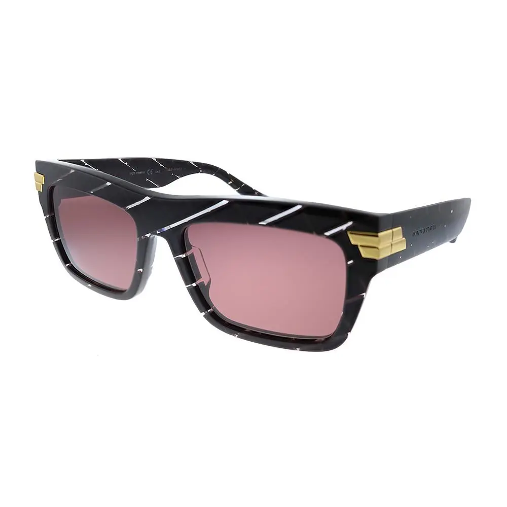 Bottega Veneta BV 1058S 003 Burgundy Plastic Rectangle Sunglasses Pink Lens - Frame: Red