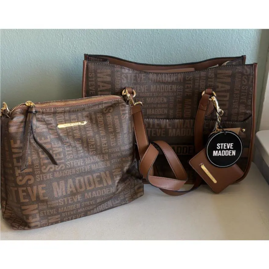 Steve Madden Brown Logo Shoulder Bag Crossbody and Wallet Set
