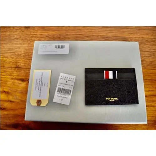 Thom Browne Card Case Holder Leather Bicolor Gray Black Suede Pebble Gra