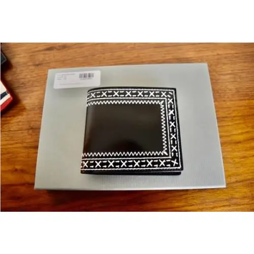 Thom Browne Card Case Wallet Leather Embriodered Gray Black Suede