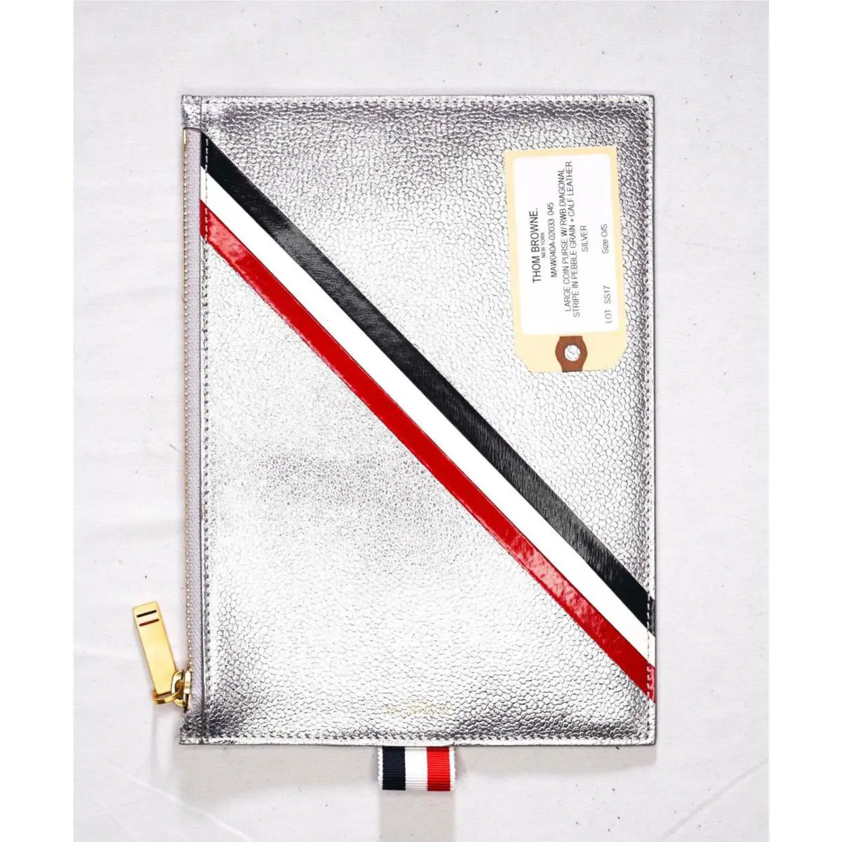 - Silver Pebble Leather Large Coin Purse by Thom Browne