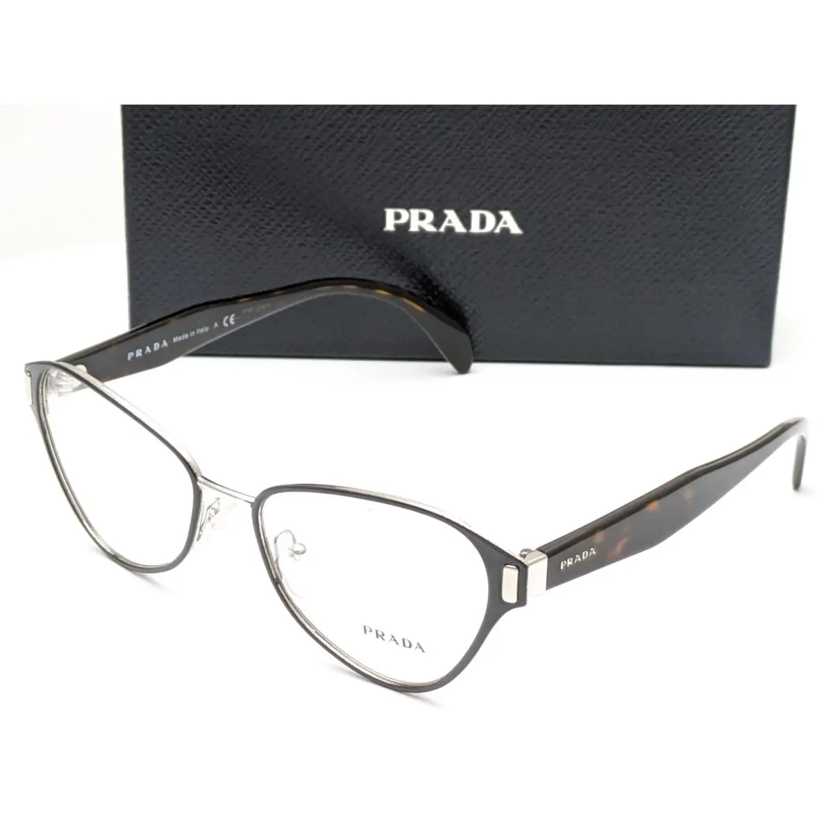 Prada Vpr 58U 1AB-1O1 Cat Eye Black Silver Women`s Eyeglasses Frames 53-17-140