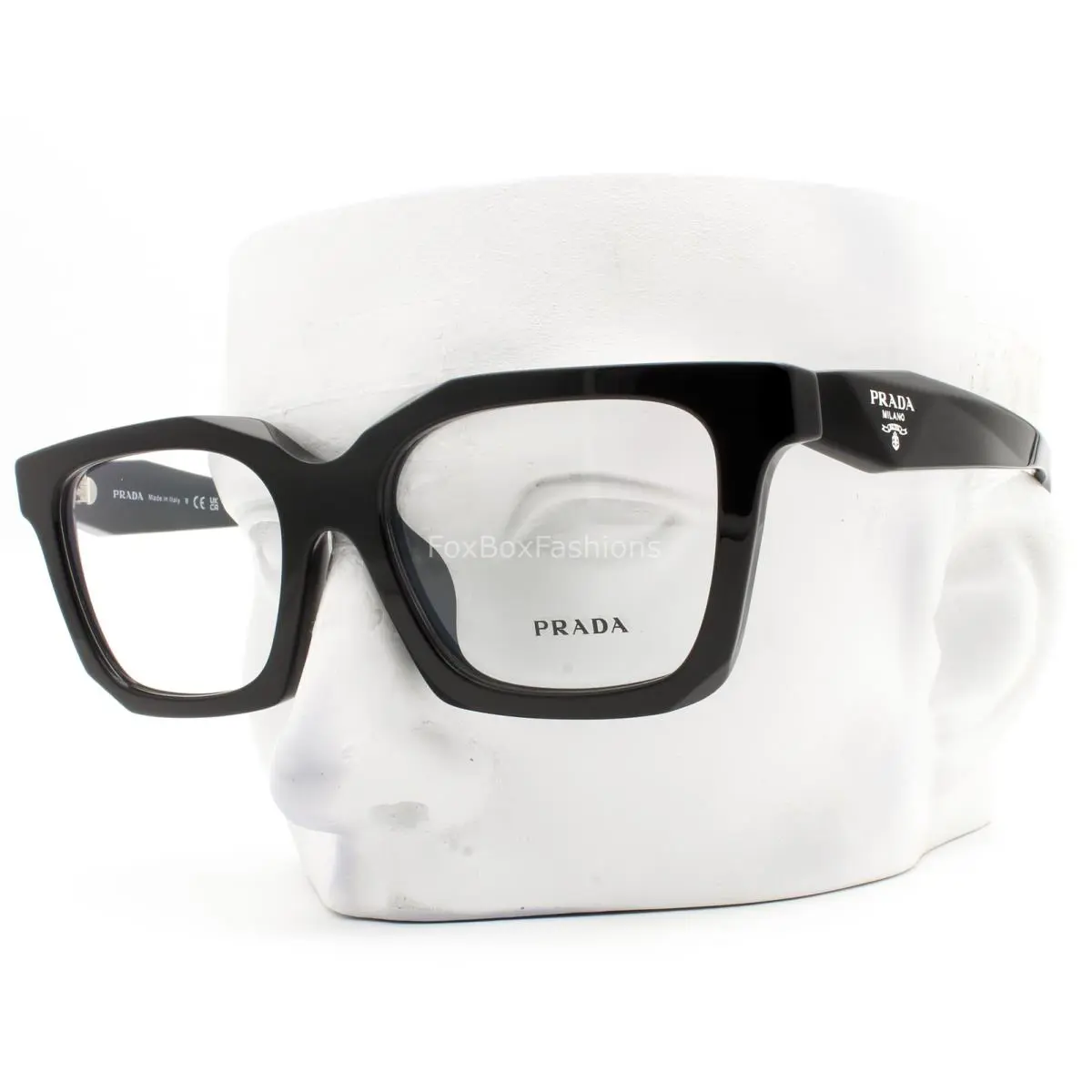 Prada Eyeglasses Vpr C08F 16K-1O1 Glasses Shiny Black Silver Logo 53mm with Case