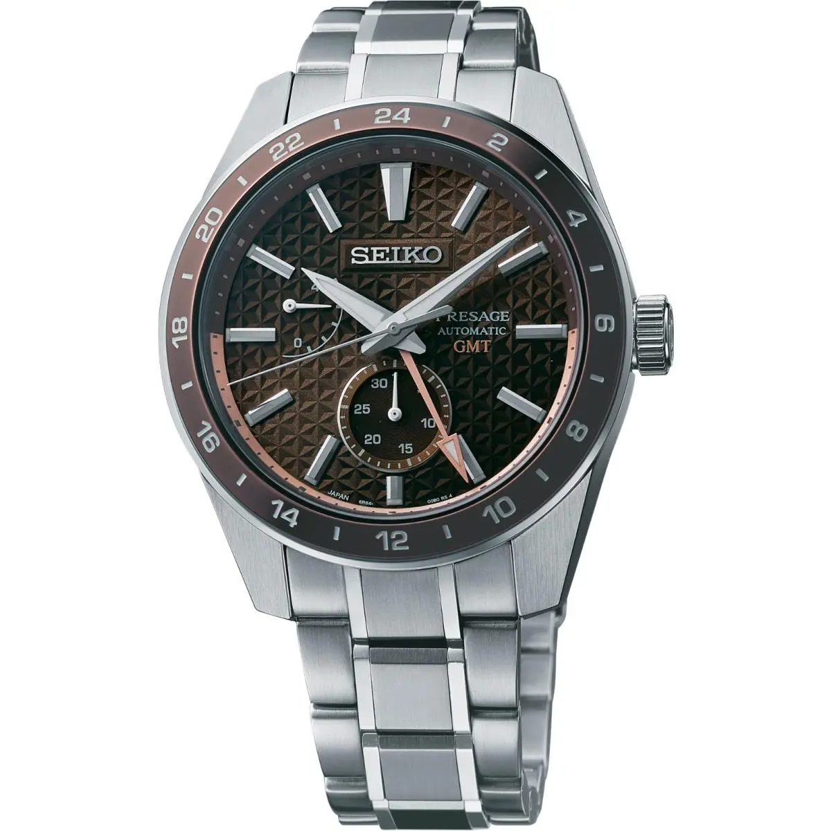 Seiko Presage Automatic G.m.t 42.2mm Brown Dial Stainless Steel Watch SPB225