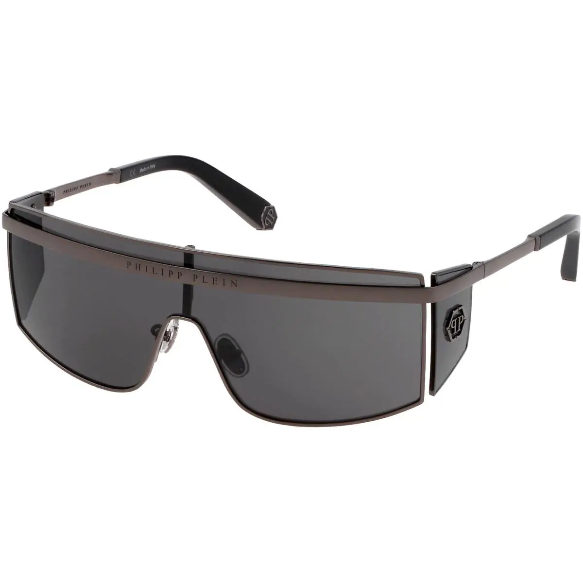 Philipp Plein Exuberant Men`s Gunmetal Wrap Sunglasses - SPP013M990568 - Italy