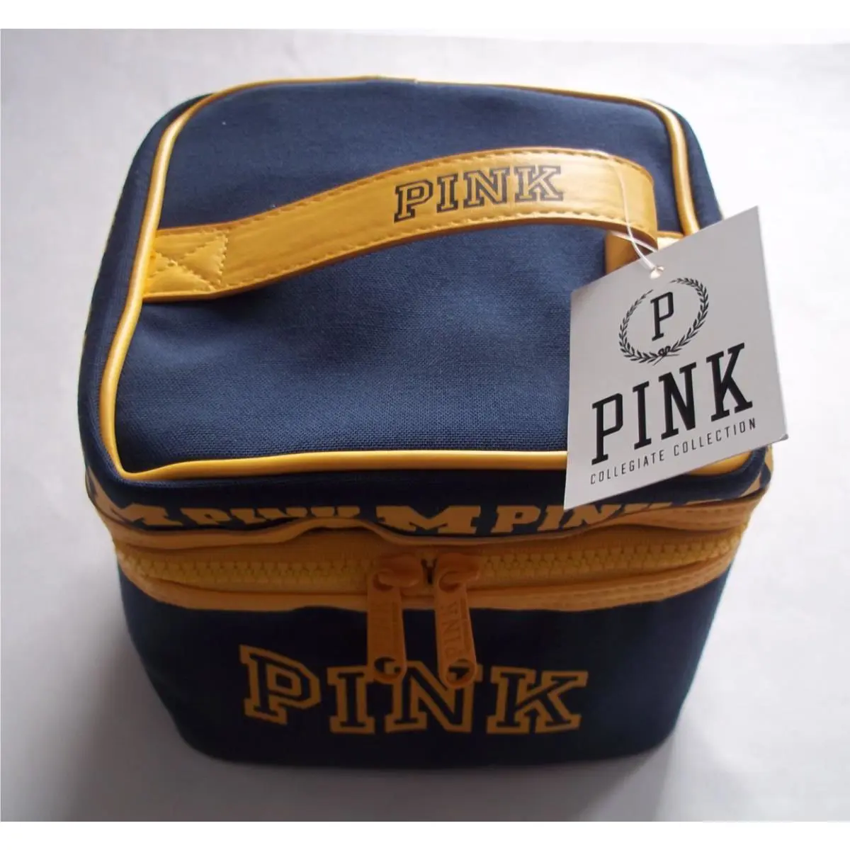 Blue Unversity OF Michigan 2 Zipper Canvas Train Case Bag Victoria`s Secret Pink