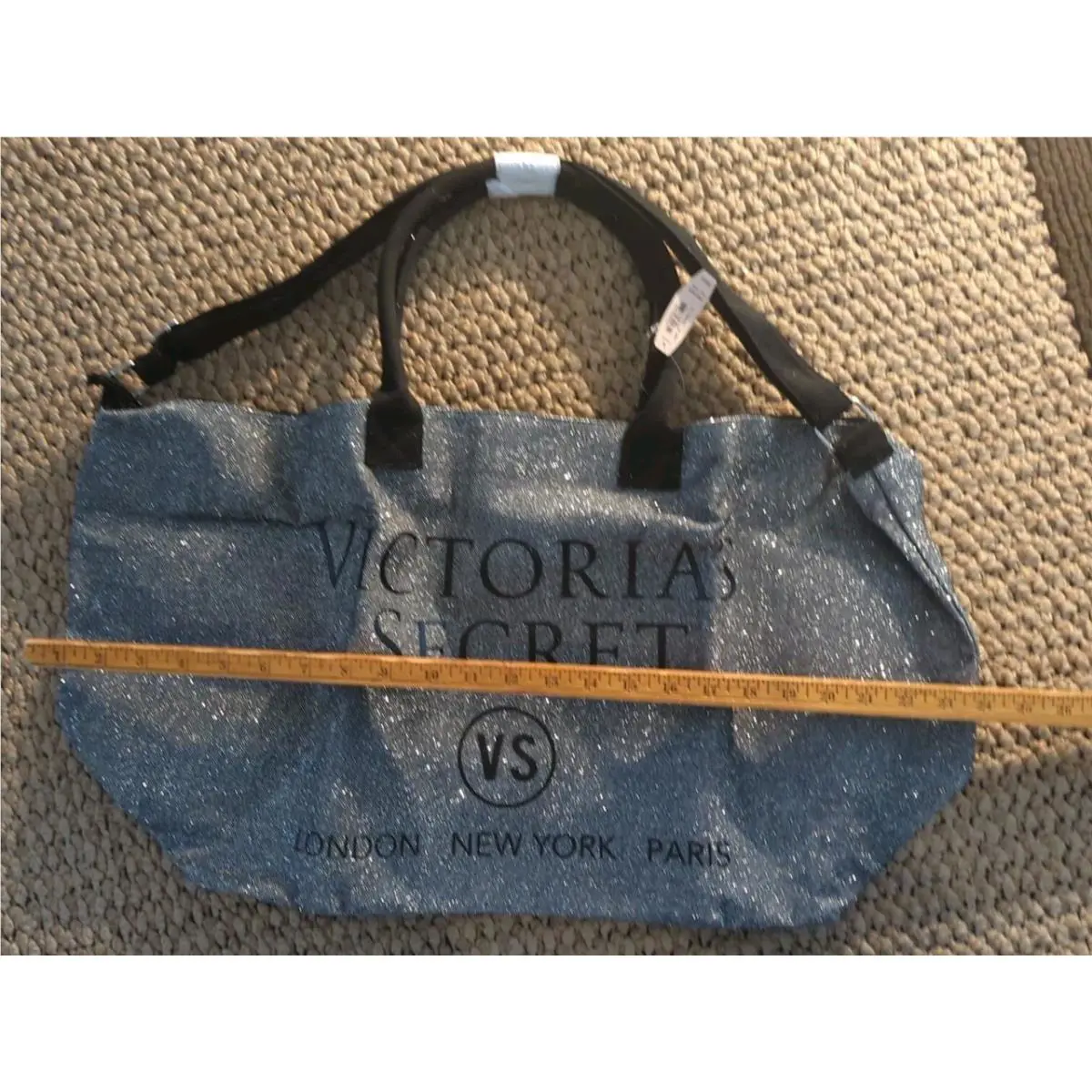 Victoria Secret Large Silver Glitter Tote Beach Gym Weekend Shoulder Bag