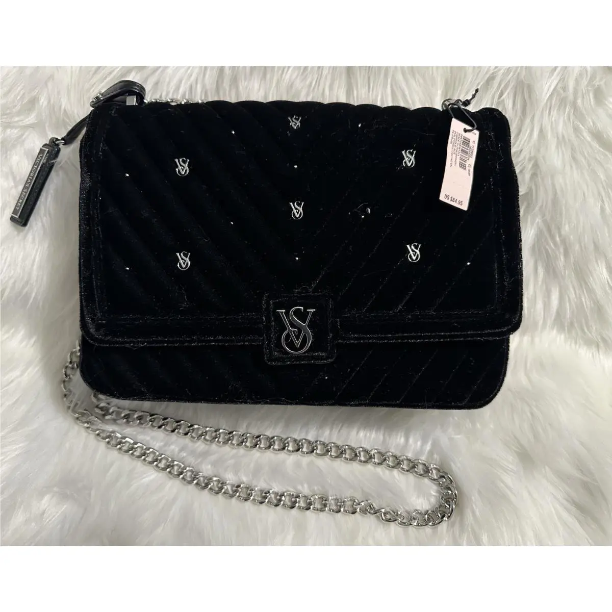 Victoria’s Secret Black Velvet Shoulder Bag Purse Crossbody