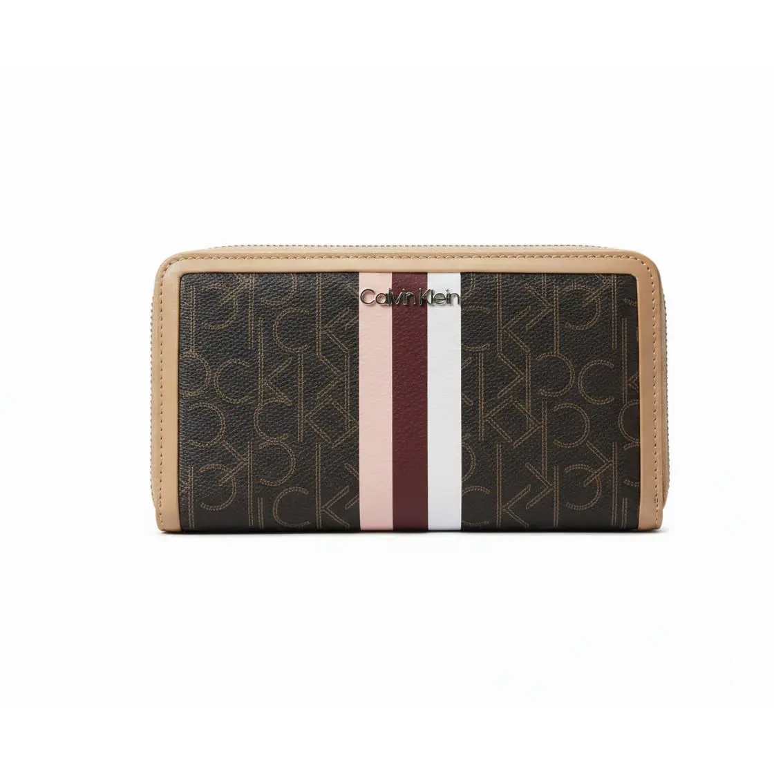 Calvin Klein CK Logo Brown Leather Wallet Women Zip Round Durable Gift Idea