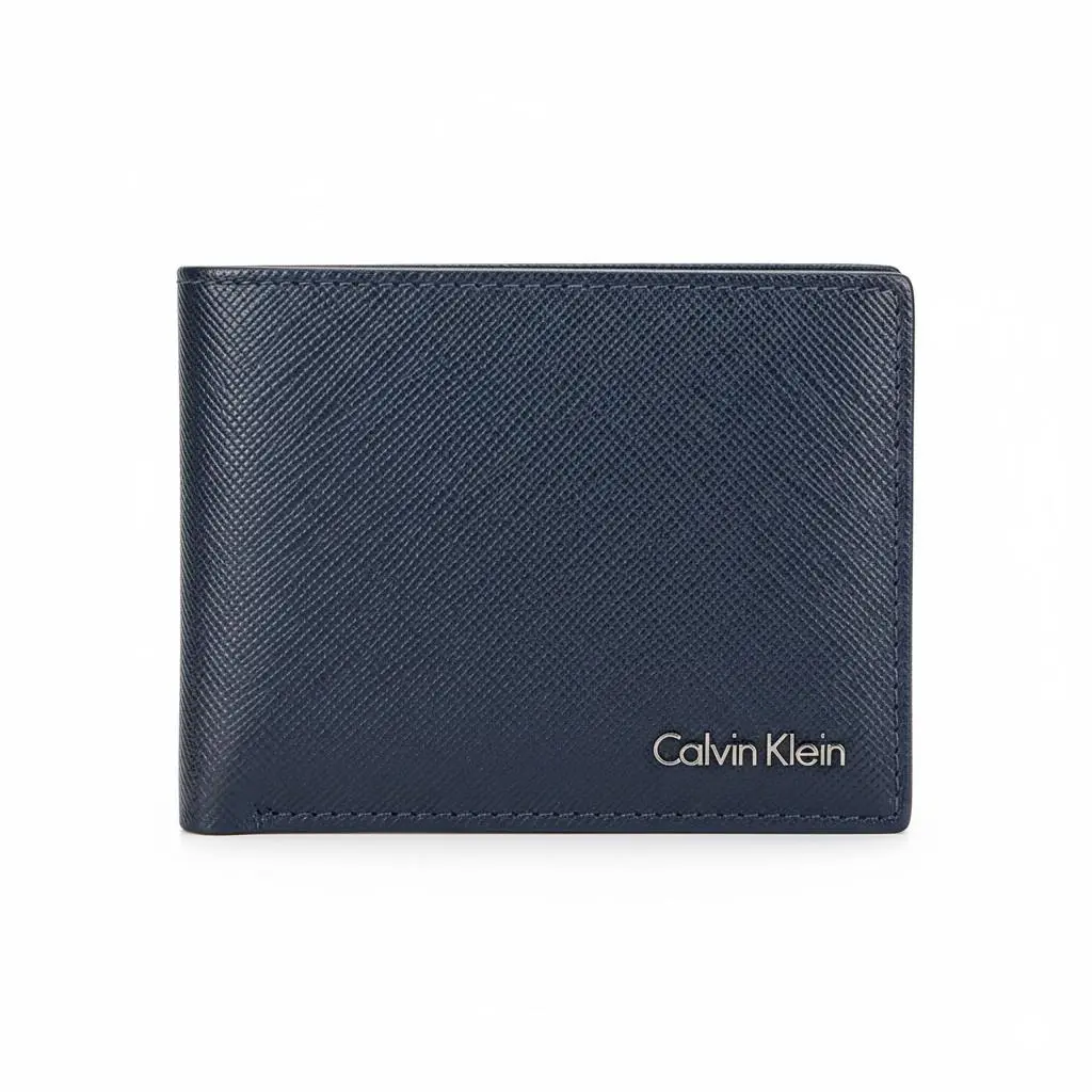 Calvin Klein CK Logo Blue Premium Leather Wallet with Card Slot Men One-fold Durable Gift