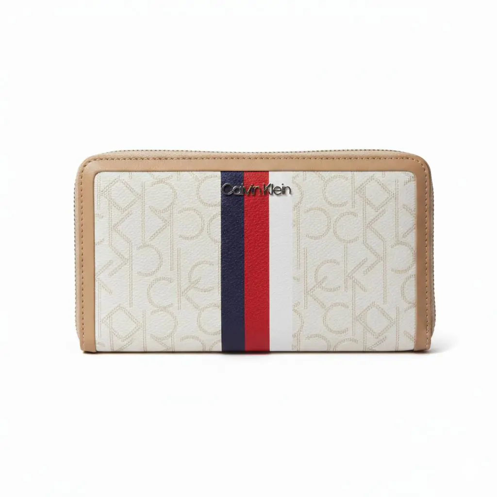 Calvin Klein CK Logo Beige Leather Wallet Women Zip Round Durable Gift Idea