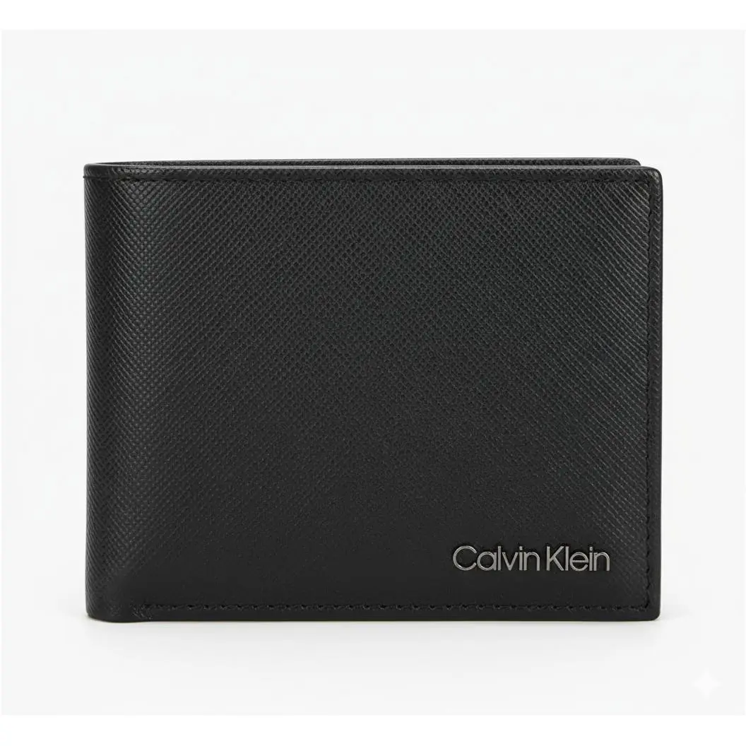 Calvin Klein CK Logo Black Premium Leather Wallet with Coin Slot Men One-fold Durable Gift