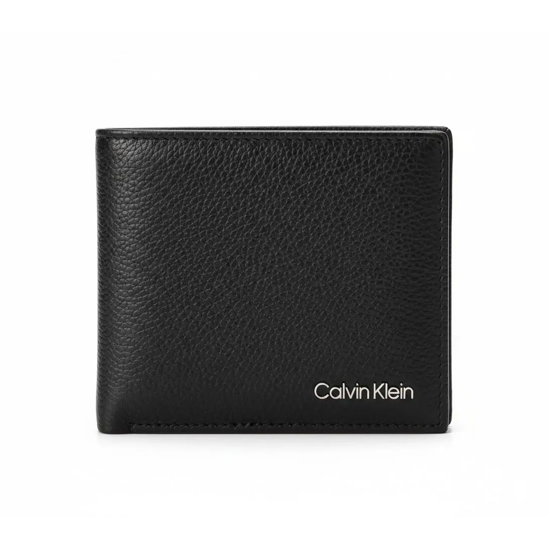 Calvin Klein CK Logo Black Premium Leather Wallet with Coin Slot Men One-fold Durable Gift
