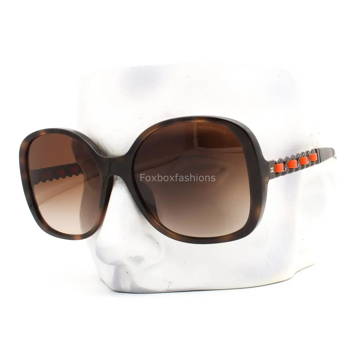 Chanel Sunglasses ch5470QA 1761/S5 Brown Tortoise Black Orange Chain W/case