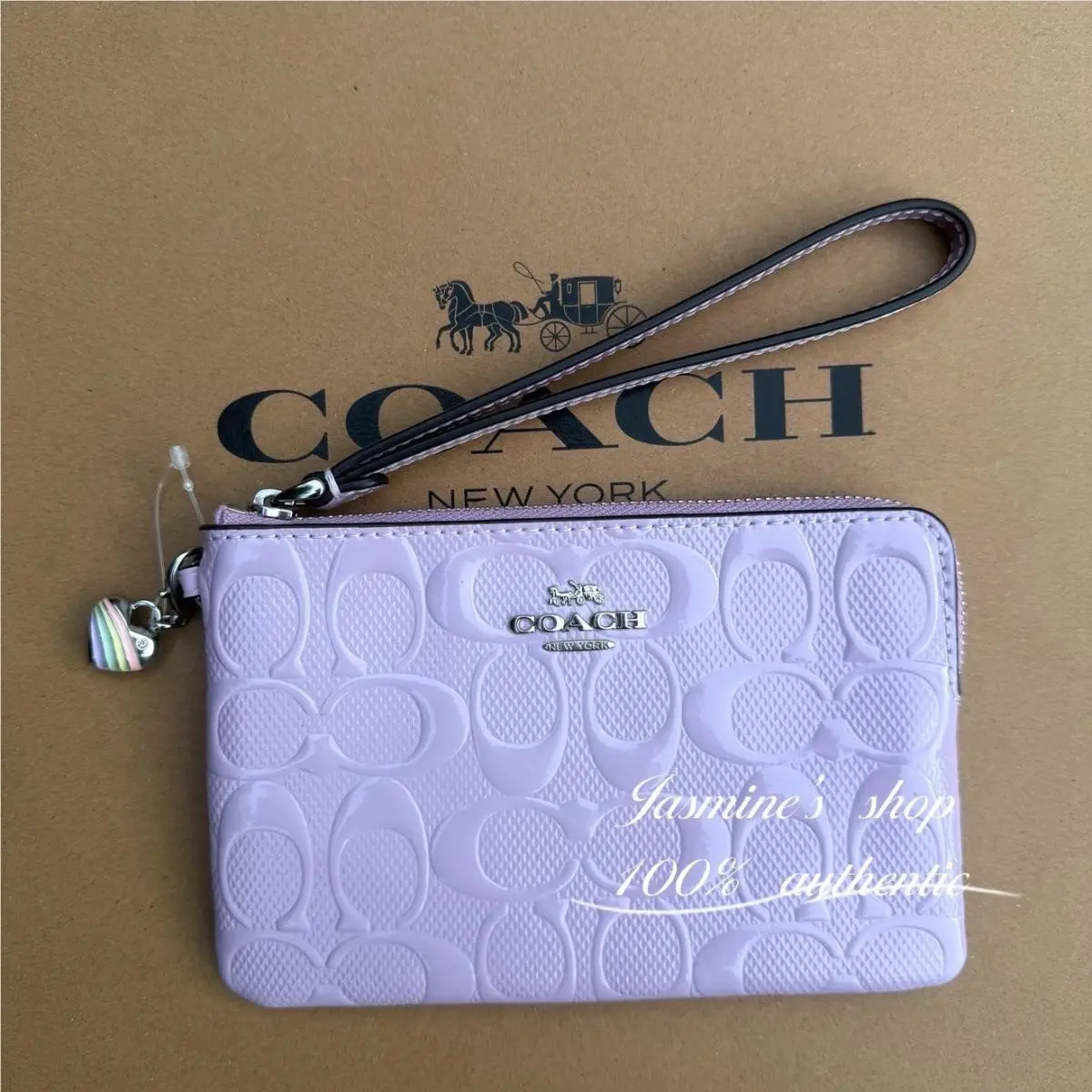 Corner Zip Wristlet Signature Leather with Heart Charm CDY96/CDF04 CDF04/light violet by Coach