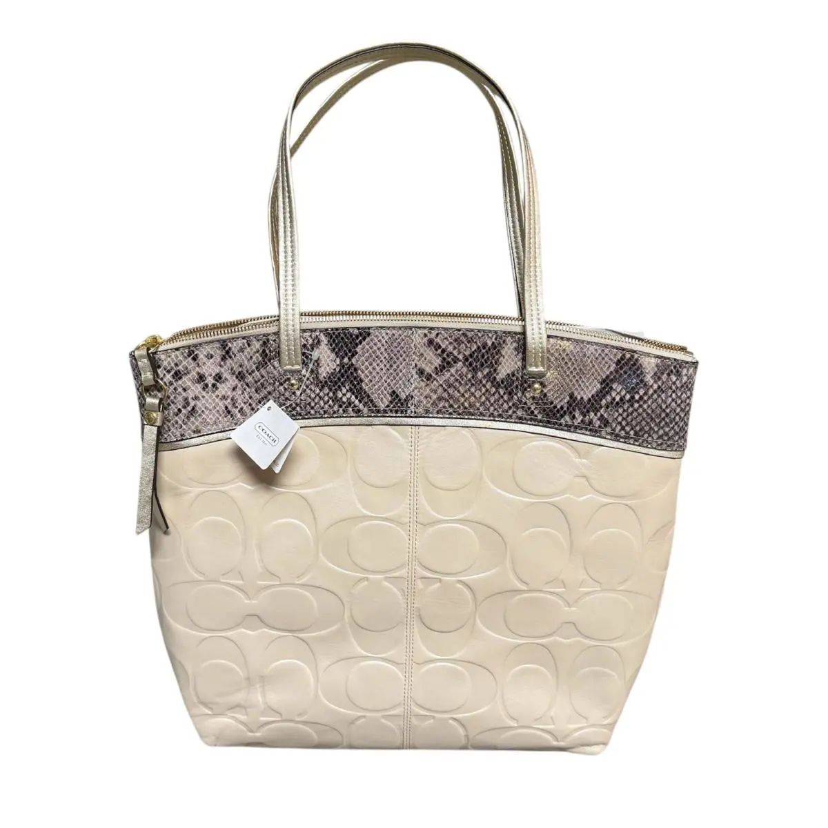Coach Laura Embossed Monogram C Snakeskin Leather Tote Bag F19696