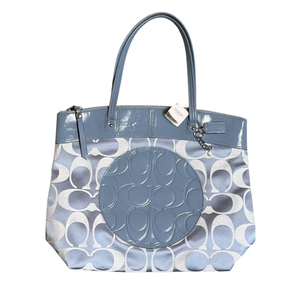 Coach Laura Signature Leather Purse Tote Bag F18335 - Pool Blue, Exterior: Blue