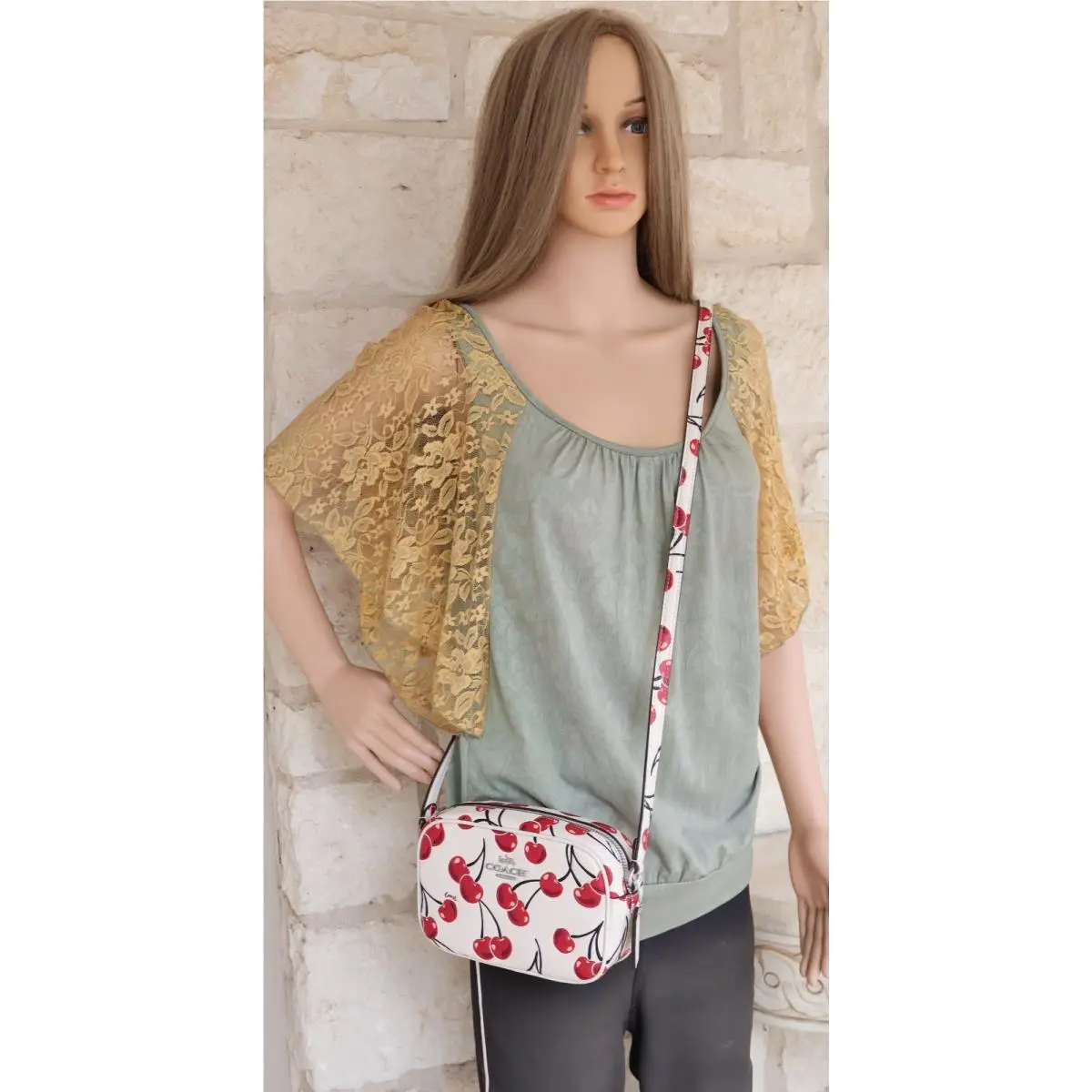 Chalk Multi Cherry Print Red Sv/chalk Multi Choose From 9 Options Mini Jamie Camera X-Body Bag Leather Cherry Print by Coach