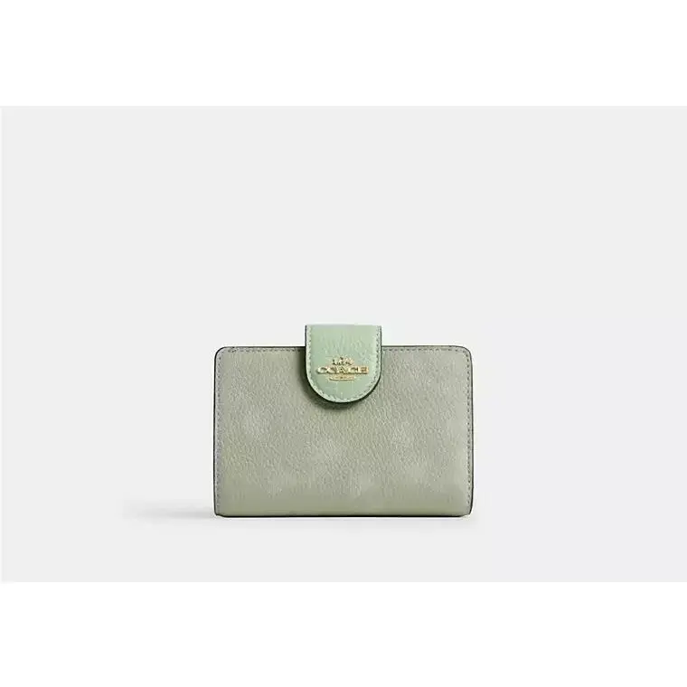 Medium Corner Zip Wallet CEC30 PEBBLED LEATHER/GOLD/PALE GREEN by Coach