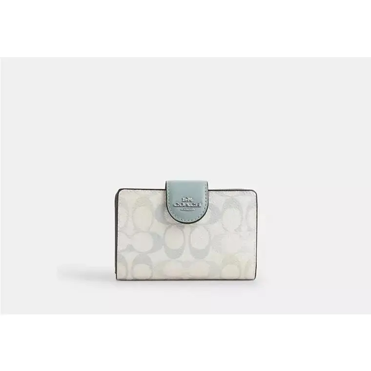 Medium Corner Zip Wallet CEC31 SIGNATURE CANVAS/SILVER/CHALK/BLUE by Coach