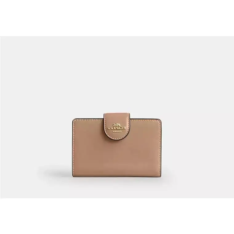 Medium Corner Zip Wallet CEC33 GLAZED LEATHER/GOLD/TAUPE by Coach