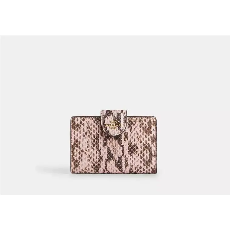 Medium Corner Zip Wallet CEL81 SNAKE EMBOSSED LEATHER/GOLD/PINK by Coach