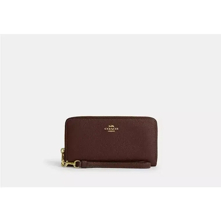 Long Zip Around Wallet with Strap C4451 PEBBLED LEATHER/GOLD/MAPLE by Coach