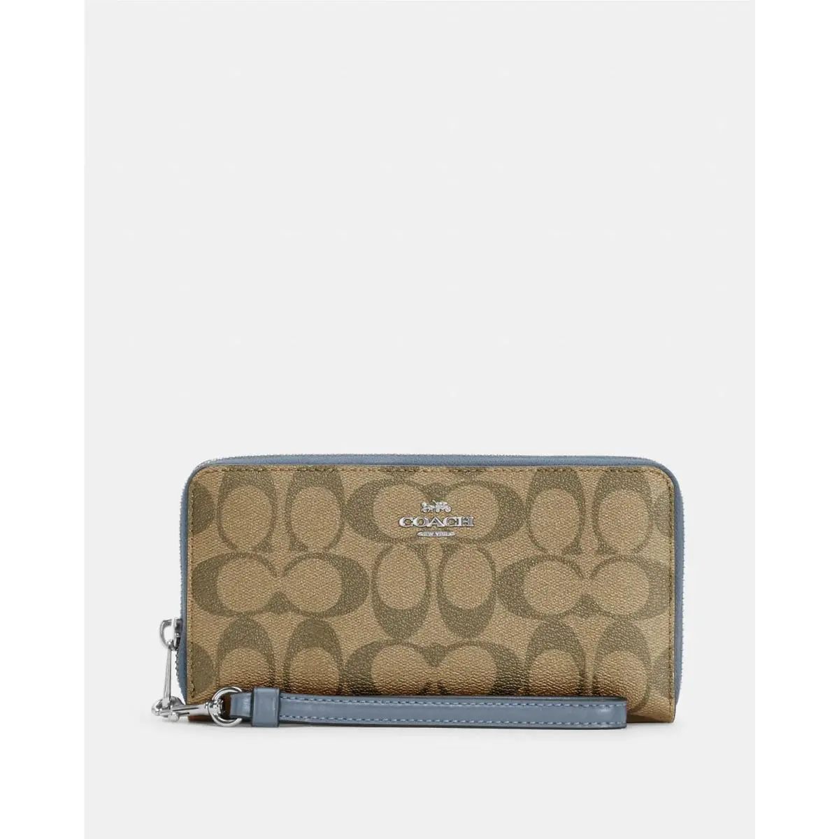 Long Zip Around Wallet with Strap C4452 SV/KHAKI/MARBLE BLUE by Coach