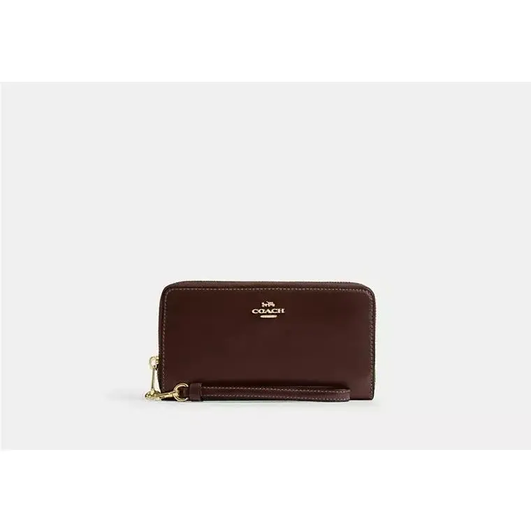 Long Zip Around Wallet with Strap CEC19 CRINKLE LEATHER/GOLD/MAPLE by Coach