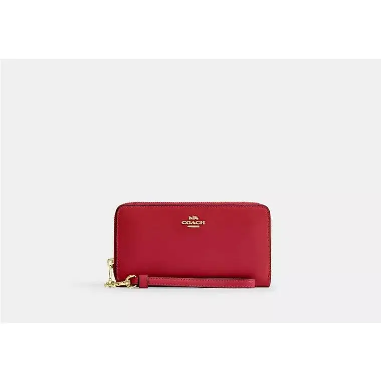Long Zip Around Wallet with Strap CEC19 CRINKLE LEATHER/GOLD/POPPY by Coach