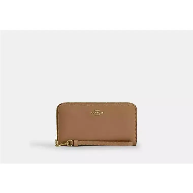 Long Zip Around Wallet with Strap CEC19 GOLD/SANDY BEIGE by Coach