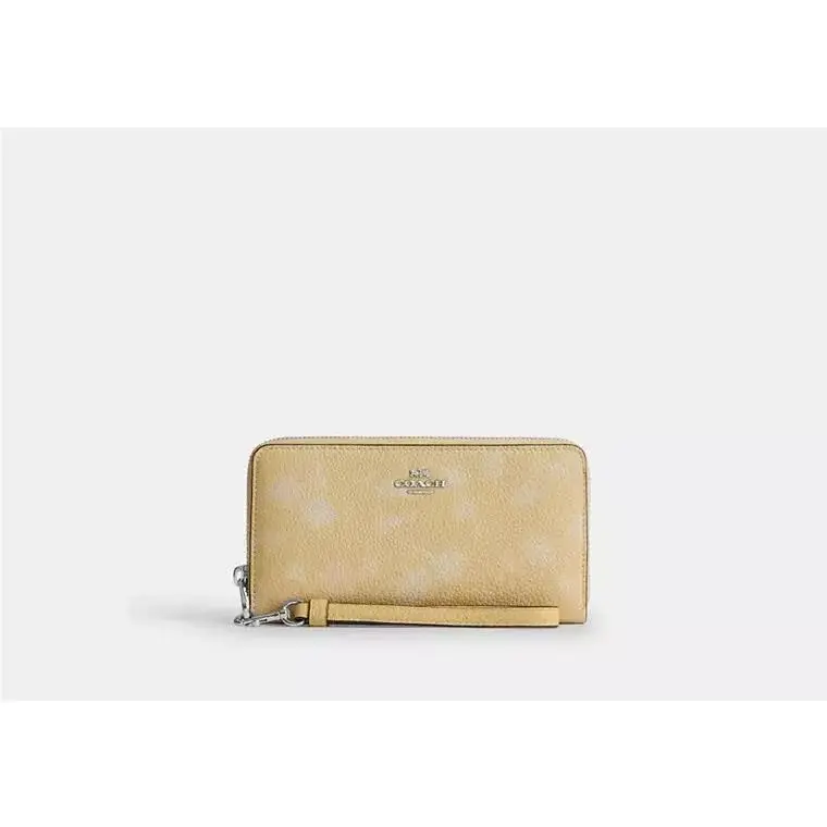 Long Zip Around Wallet with Strap CEC24 PEBBLED LEATHER/SILVER/WASHED YELLOW by Coach
